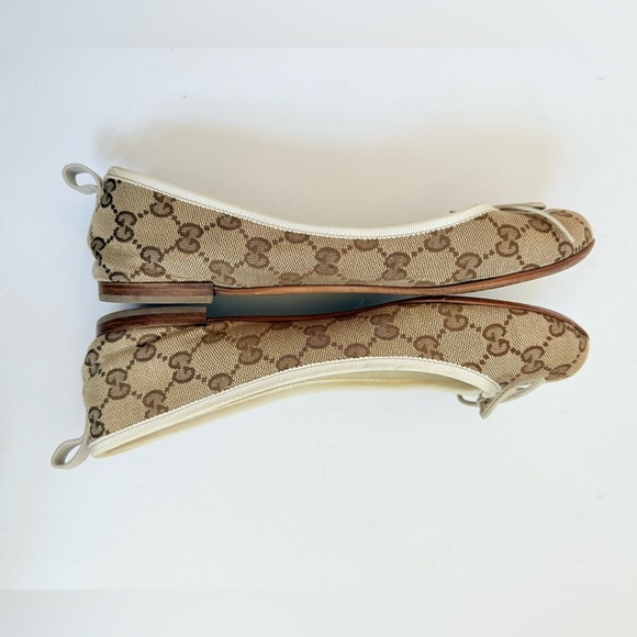Gucci Brown white bow embellished Canvas GG supreme ballet flats EU 38 - Picture 3 of 7